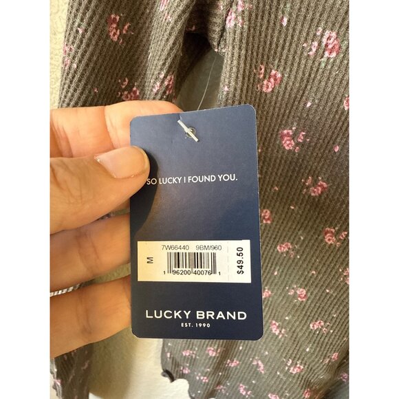 Lucky Brand Girl's Gray Floral Long Sleeve Ribbed Henley Top Size M Kids - Picture 7 of 7